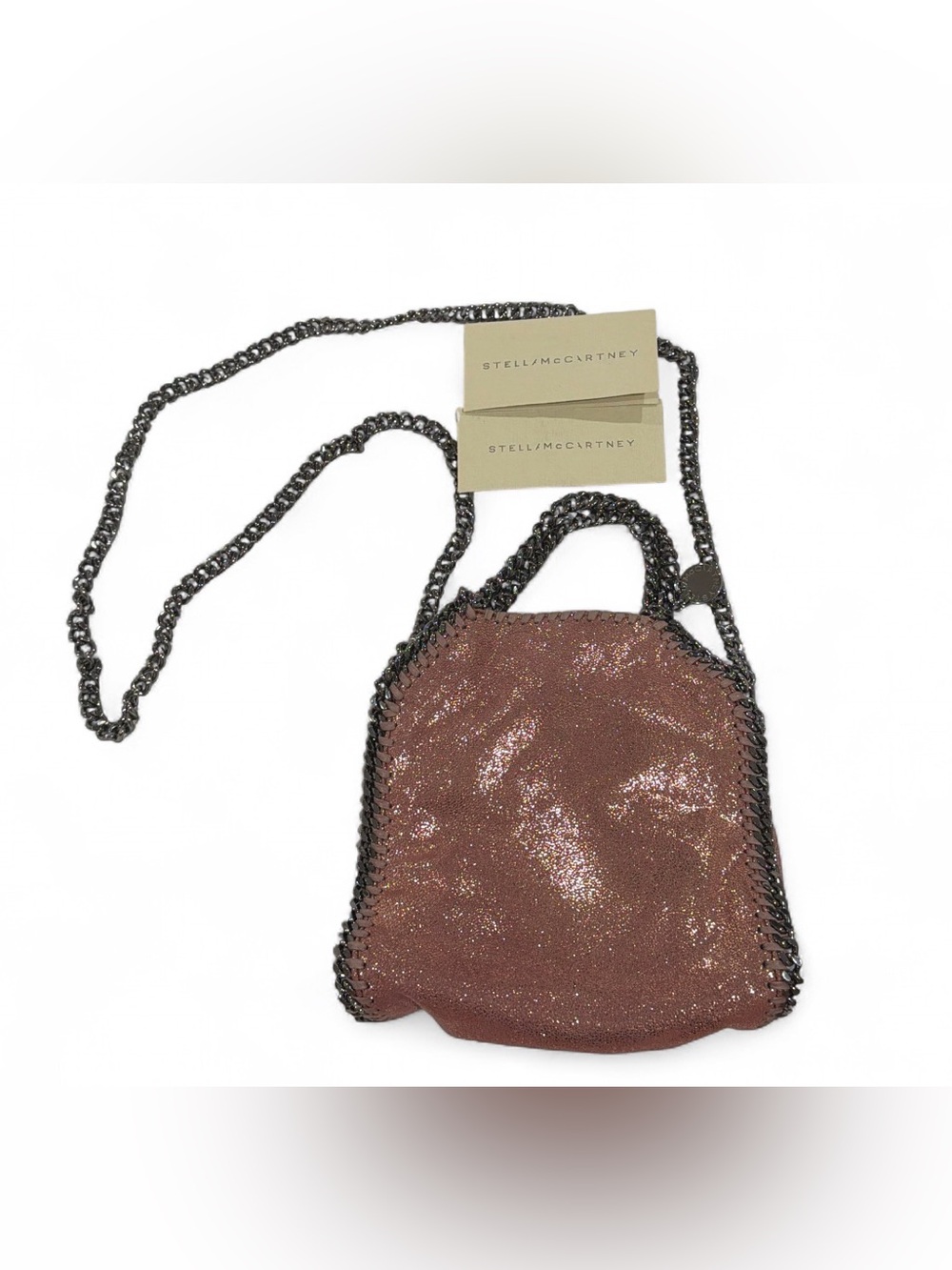 Stella McCartney small pink metallic bag with chain strap